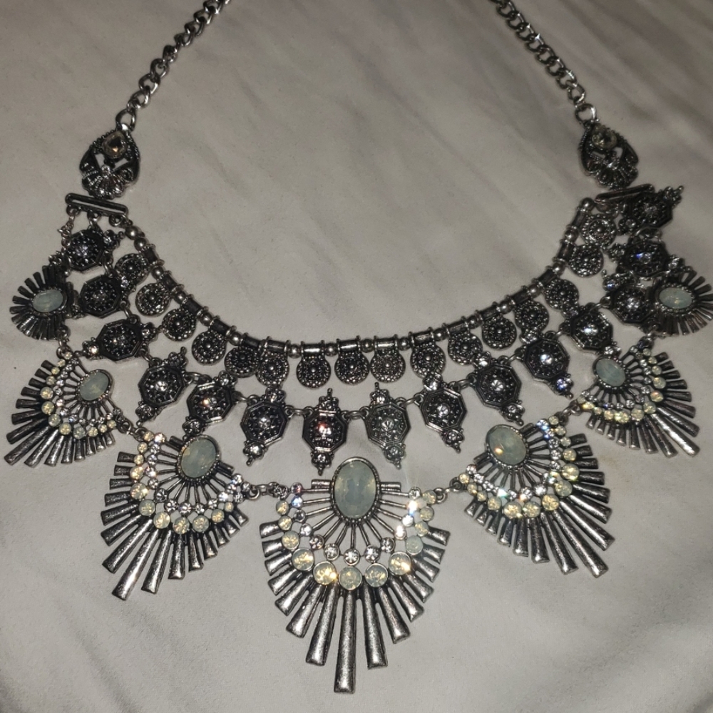Silver and crystal statement necklace